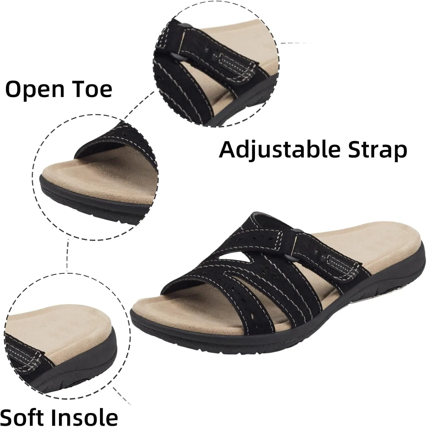 Womens Fashion Orthotic Slides Ladies Lightweight Slip Resistant Everyday Sandal Plantar Fasciitis Arch Support Comfortable Flats
