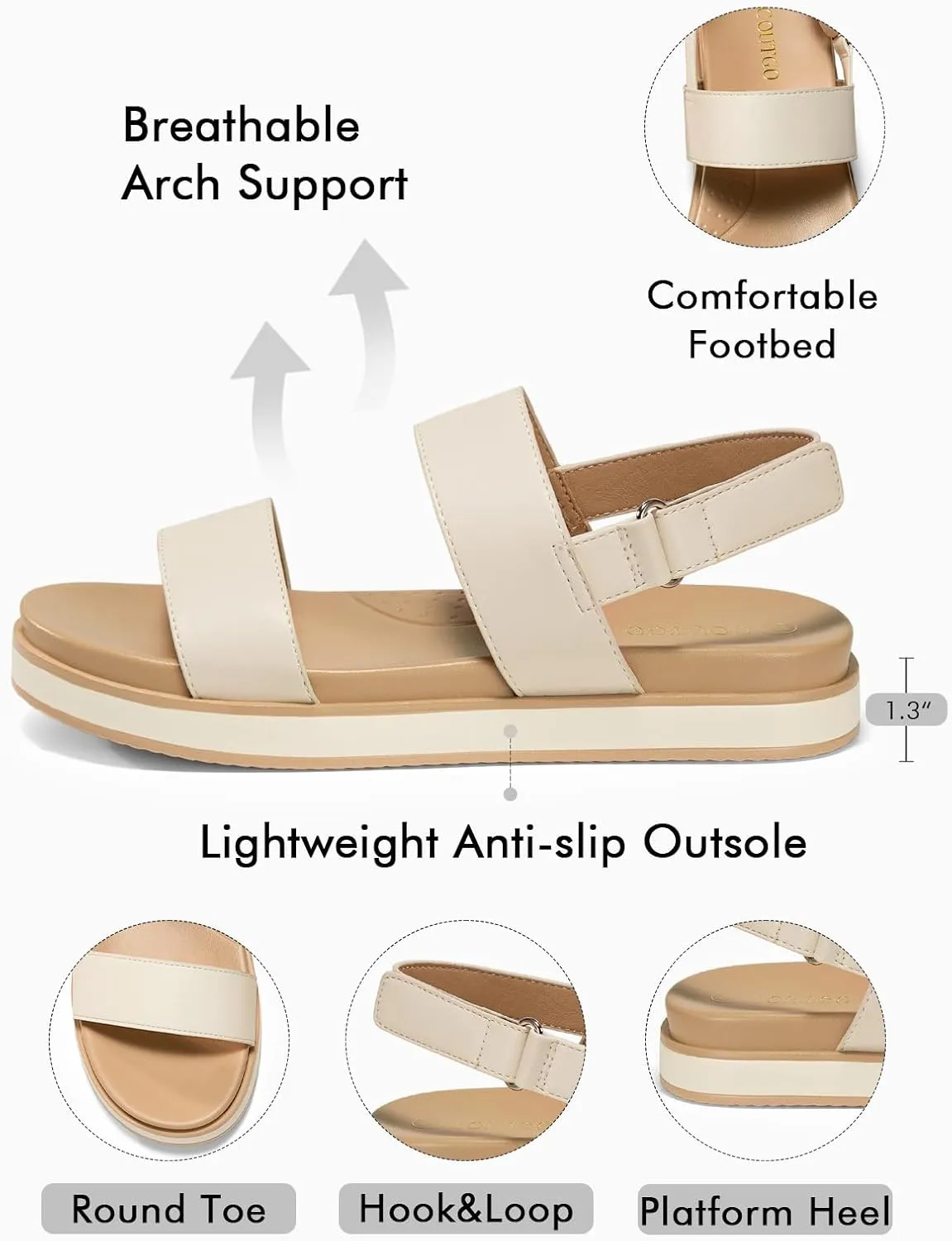 Womens Flat Sandals Comfortable Arch Support Adjustable Double Strap Lightweight Summer Platform Sandals