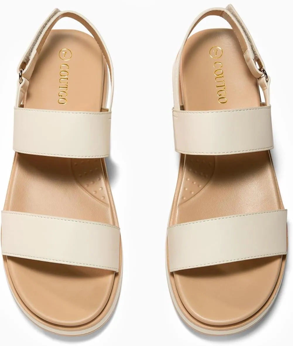Womens Flat Sandals Comfortable Arch Support Adjustable Double Strap Lightweight Summer Platform Sandals