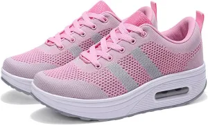 Women's Flying Weave Wedge Sneakers Round Toe Slip-on Walking Canvas Shoes Light Weight Sneakers with Support
