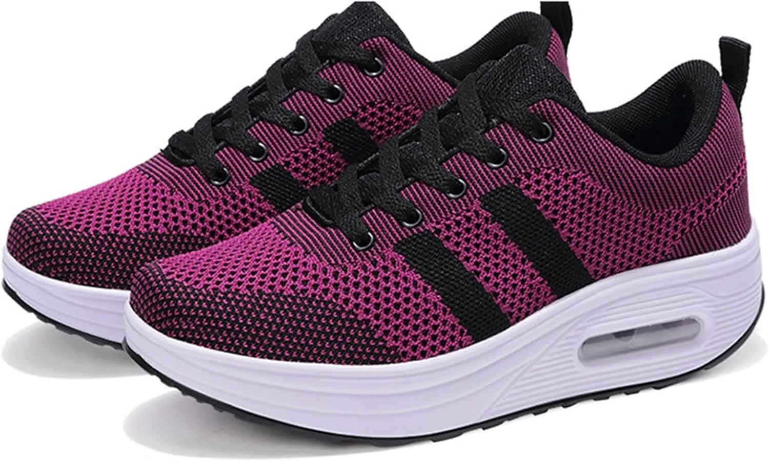 Women's Flying Weave Wedge Sneakers Round Toe Slip-on Walking Canvas Shoes Light Weight Sneakers with Support