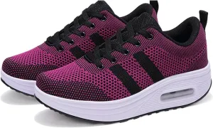 Women's Flying Weave Wedge Sneakers Round Toe Slip-on Walking Canvas Shoes Light Weight Sneakers with Support