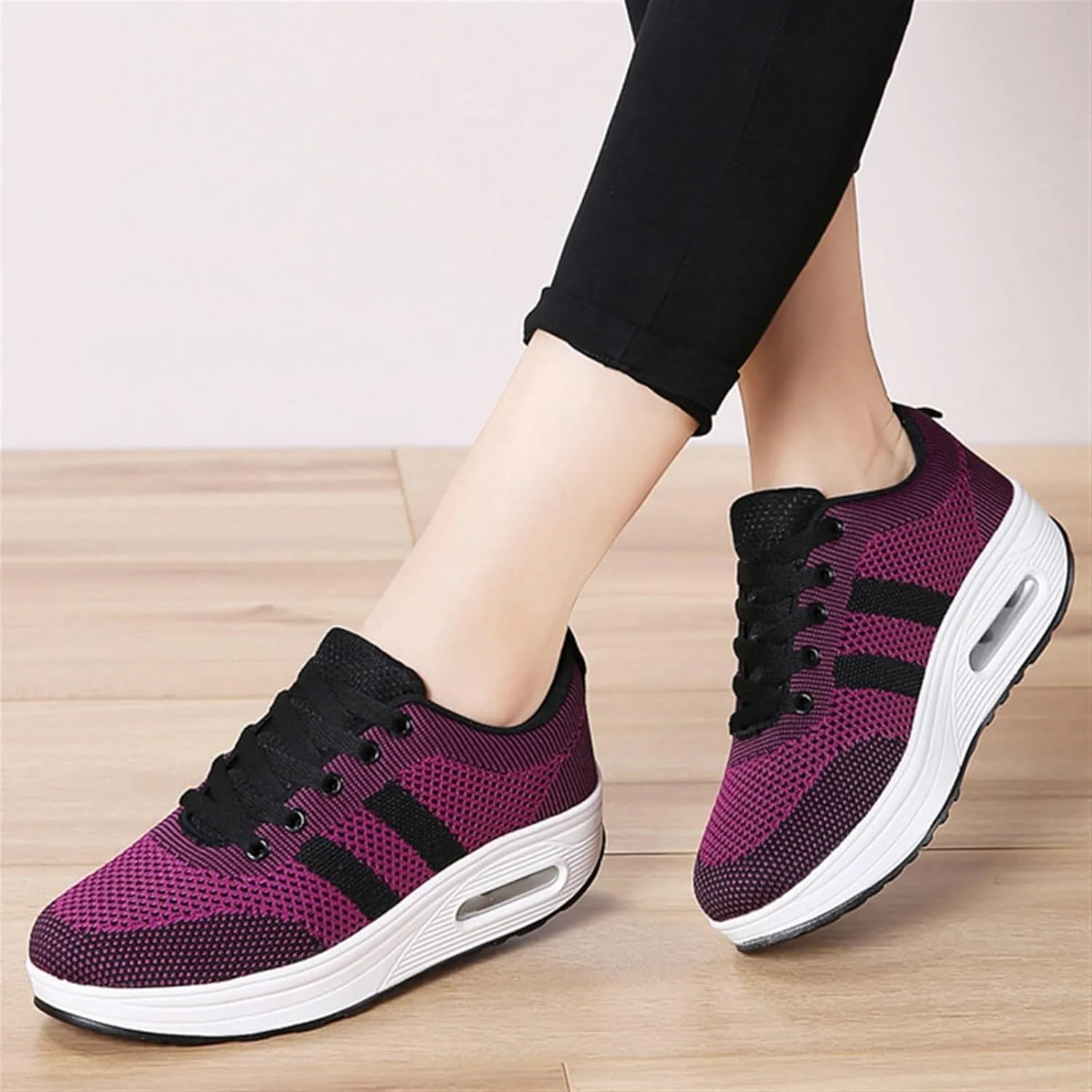 Women's Flying Weave Wedge Sneakers Round Toe Slip-on Walking Canvas Shoes Light Weight Sneakers with Support
