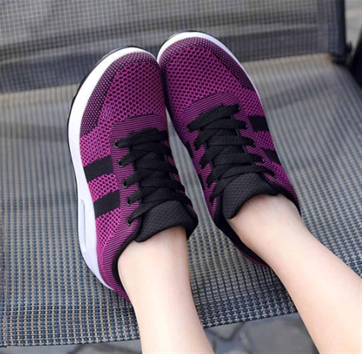 Women's Flying Weave Wedge Sneakers Round Toe Slip-on Walking Canvas Shoes Light Weight Sneakers with Support