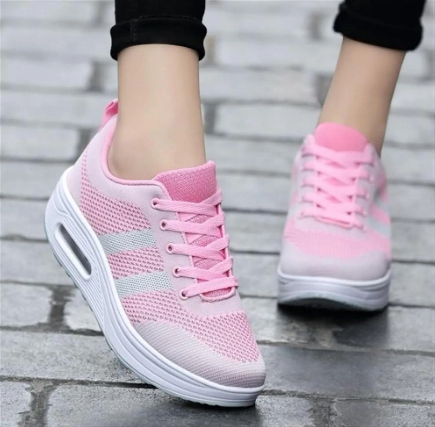 Women's Flying Weave Wedge Sneakers Round Toe Slip-on Walking Canvas Shoes Light Weight Sneakers with Support