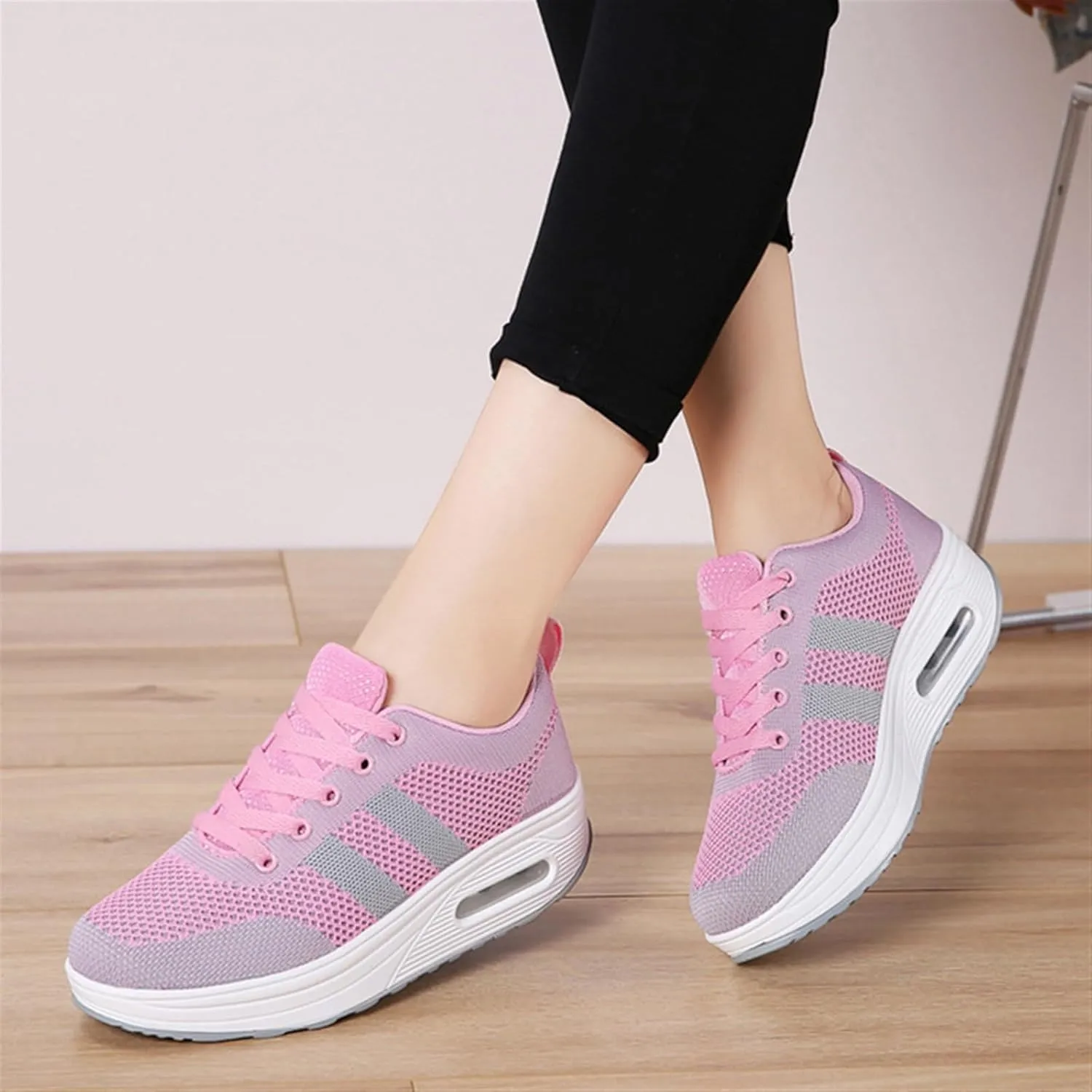 Women's Flying Weave Wedge Sneakers Round Toe Slip-on Walking Canvas Shoes Light Weight Sneakers with Support