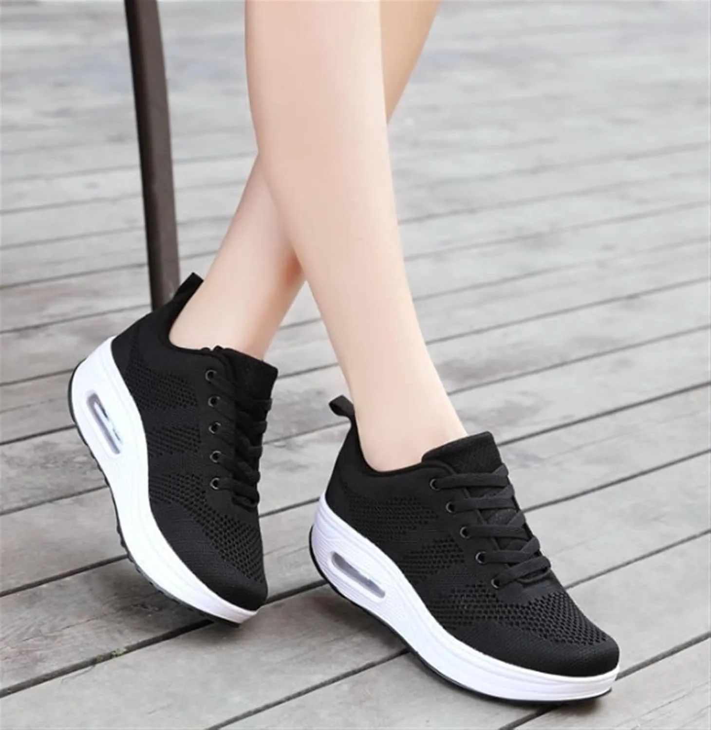 Women's Flying Weave Wedge Sneakers Round Toe Slip-on Walking Canvas Shoes Light Weight Sneakers with Support