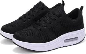 Women's Flying Weave Wedge Sneakers Round Toe Slip-on Walking Canvas Shoes Light Weight Sneakers with Support