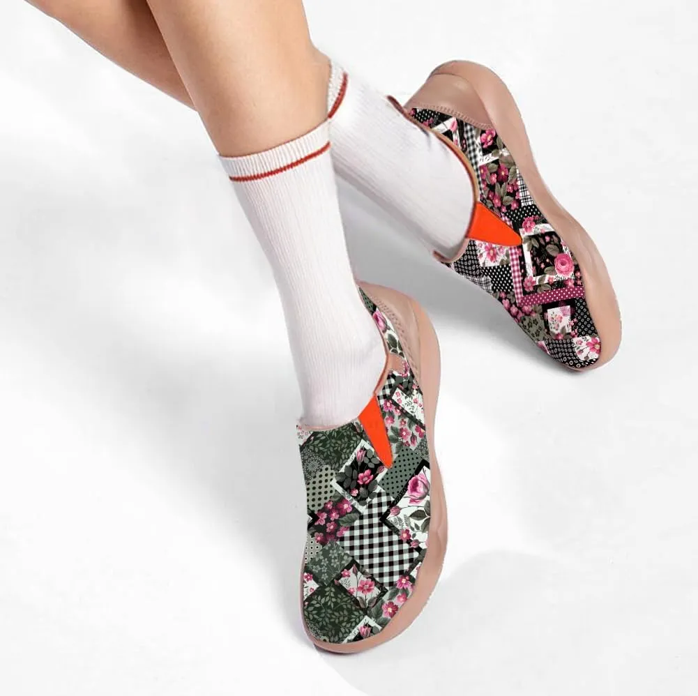 Womens Leather Shoes Loafers Slip On Casual Travel Shoes Ultra Light Floral Art Fashion Sneakers