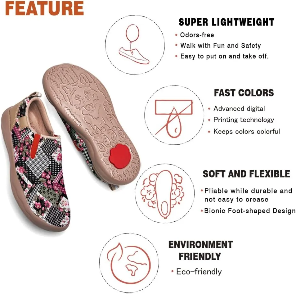 Womens Leather Shoes Loafers Slip On Casual Travel Shoes Ultra Light Floral Art Fashion Sneakers