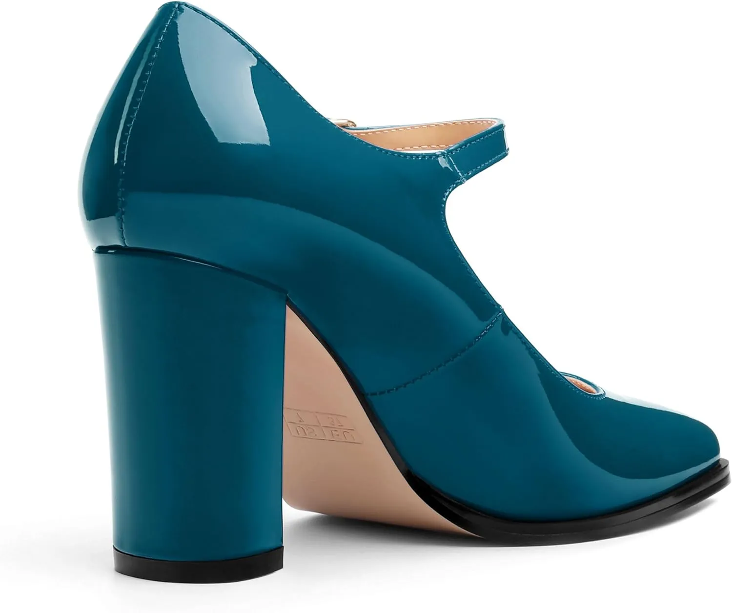 Women's Mary Jane Heels, Chunky Heels Mary Jane Square Toe Pumps One Strap Patent Leather Block High Heels Dress Shoes 3.15 Inch