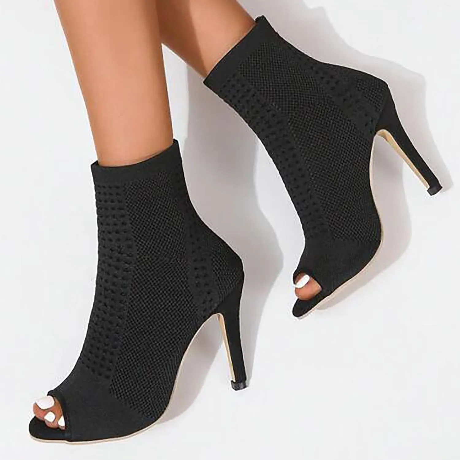 Women's Mesh Sandals Open Toe High Top Sandals Black Lace up Summer Boots Party Sexy Heels Shoes Stiletto