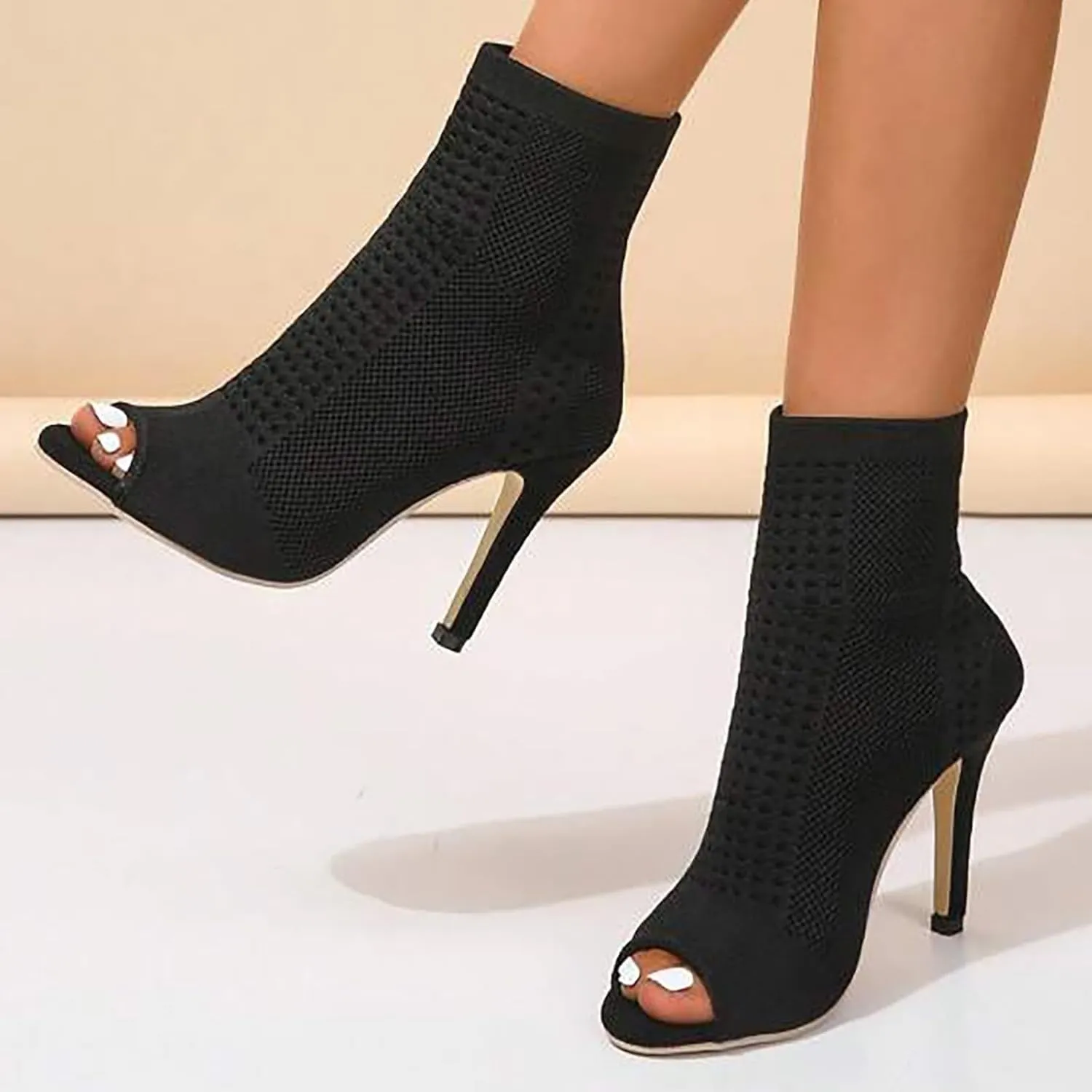 Women's Mesh Sandals Open Toe High Top Sandals Black Lace up Summer Boots Party Sexy Heels Shoes Stiletto