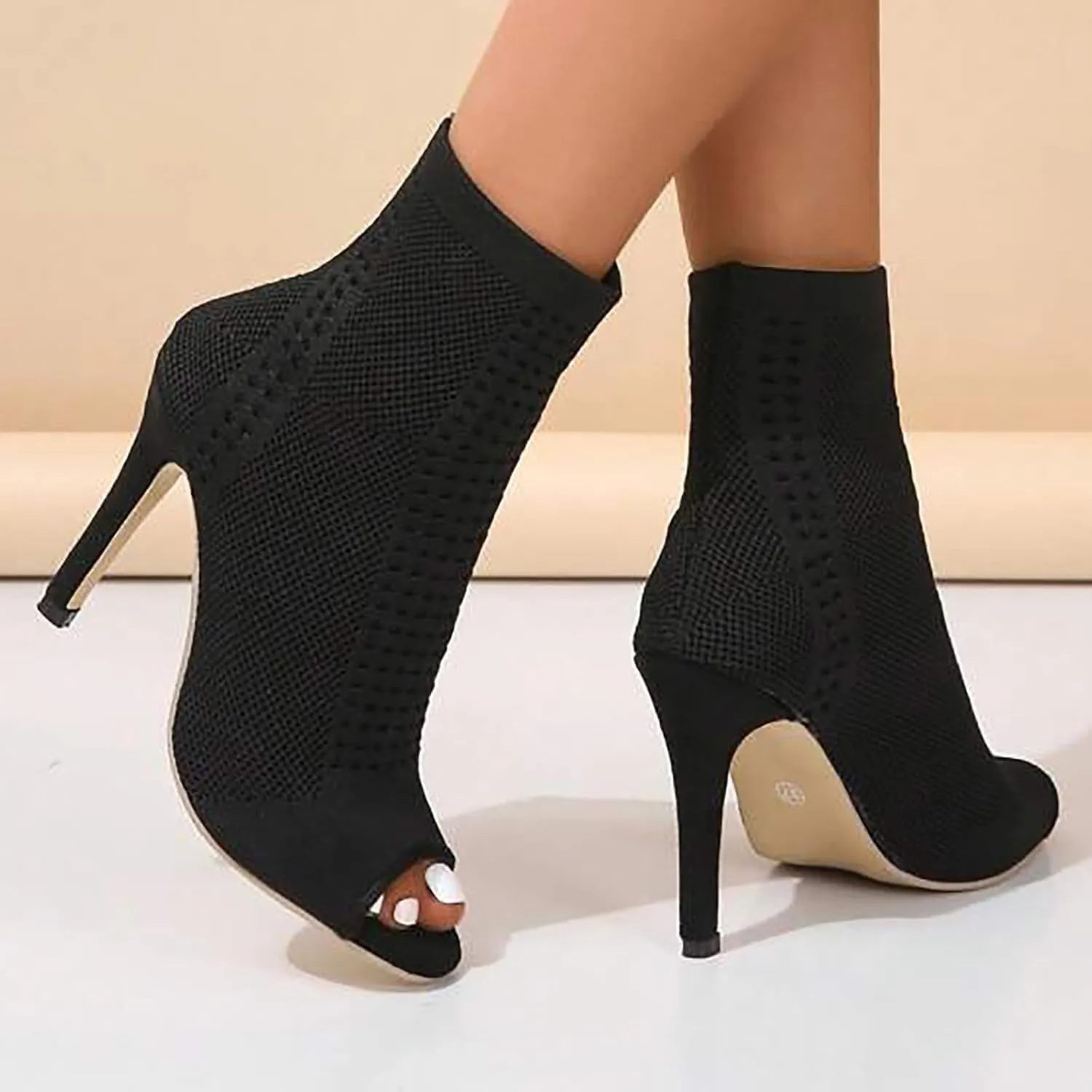 Women's Mesh Sandals Open Toe High Top Sandals Black Lace up Summer Boots Party Sexy Heels Shoes Stiletto