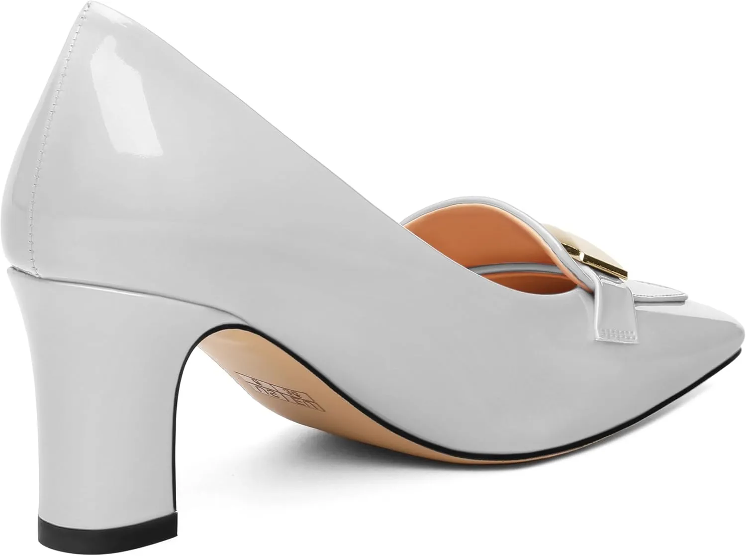 Womens Mid high Heels,Metal Buckle Patent Square Toe Pumps,Slip-on Loafers,Office Classic Casual Shoes 2.5IN