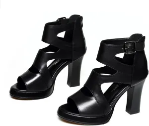 Women's Platform Chunky Block High Heel Sandals Comfortable Suede Open Toe Hollow Out High Heels Shoes Fashion Summer Chunky Dress Wedding Shoes with Adjustable Ankle Strap
