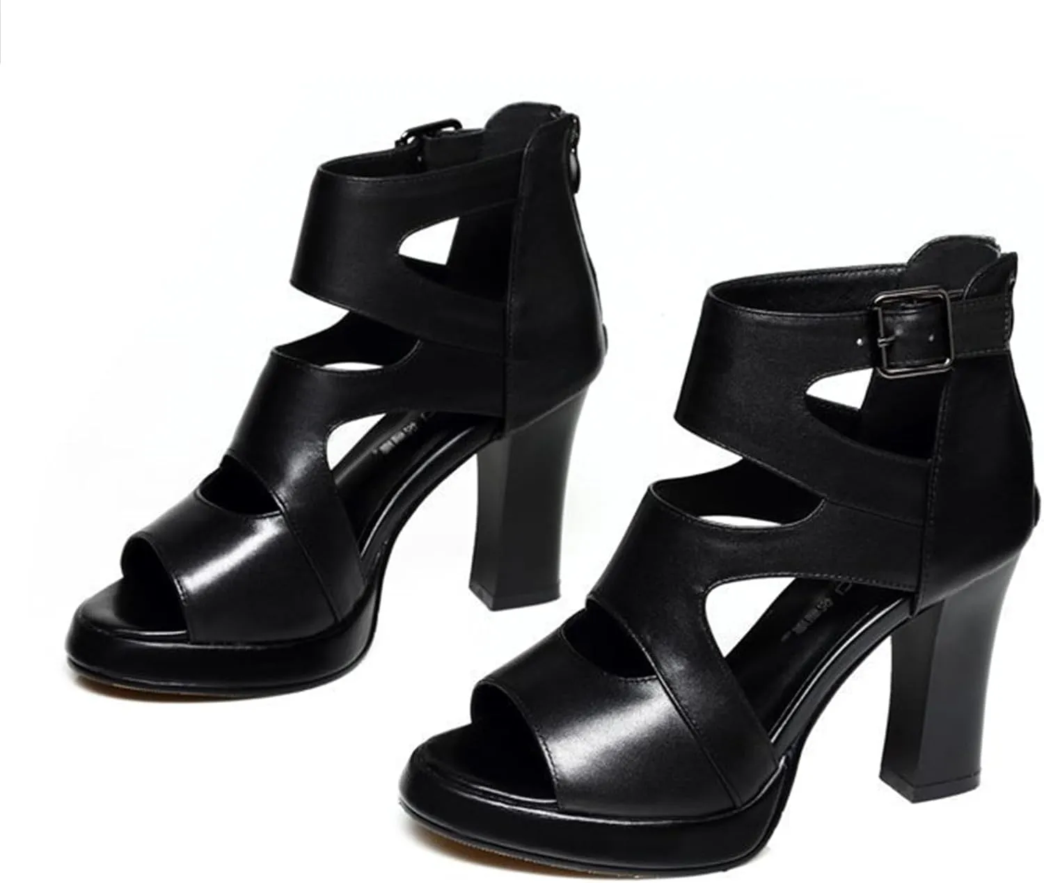 Women's Platform Chunky Block High Heel Sandals Comfortable Suede Open Toe Hollow Out High Heels Shoes Fashion Summer Chunky Dress Wedding Shoes with Adjustable Ankle Strap