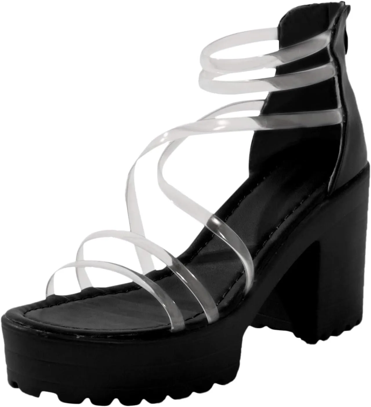 Women's Platform Heels Clear Chunky Block Heeled Sandals 2025 Fashion Casual Non Slip Open Toe Sandal Summer Spring Ankle Strap Evening Party Strappy Beach Vacation Travel Shoes