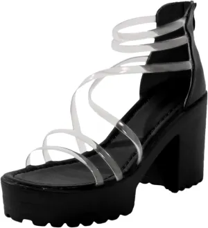 Women's Platform Heels Clear Chunky Block Heeled Sandals 2025 Fashion Casual Non Slip Open Toe Sandal Summer Spring Ankle Strap Evening Party Strappy Beach Vacation Travel Shoes
