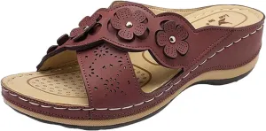 Women's Platform Wedge Orthopedic Sandals Comfort Open Toe Cross Strap Flowers Slide Sandal Slip On Slippers