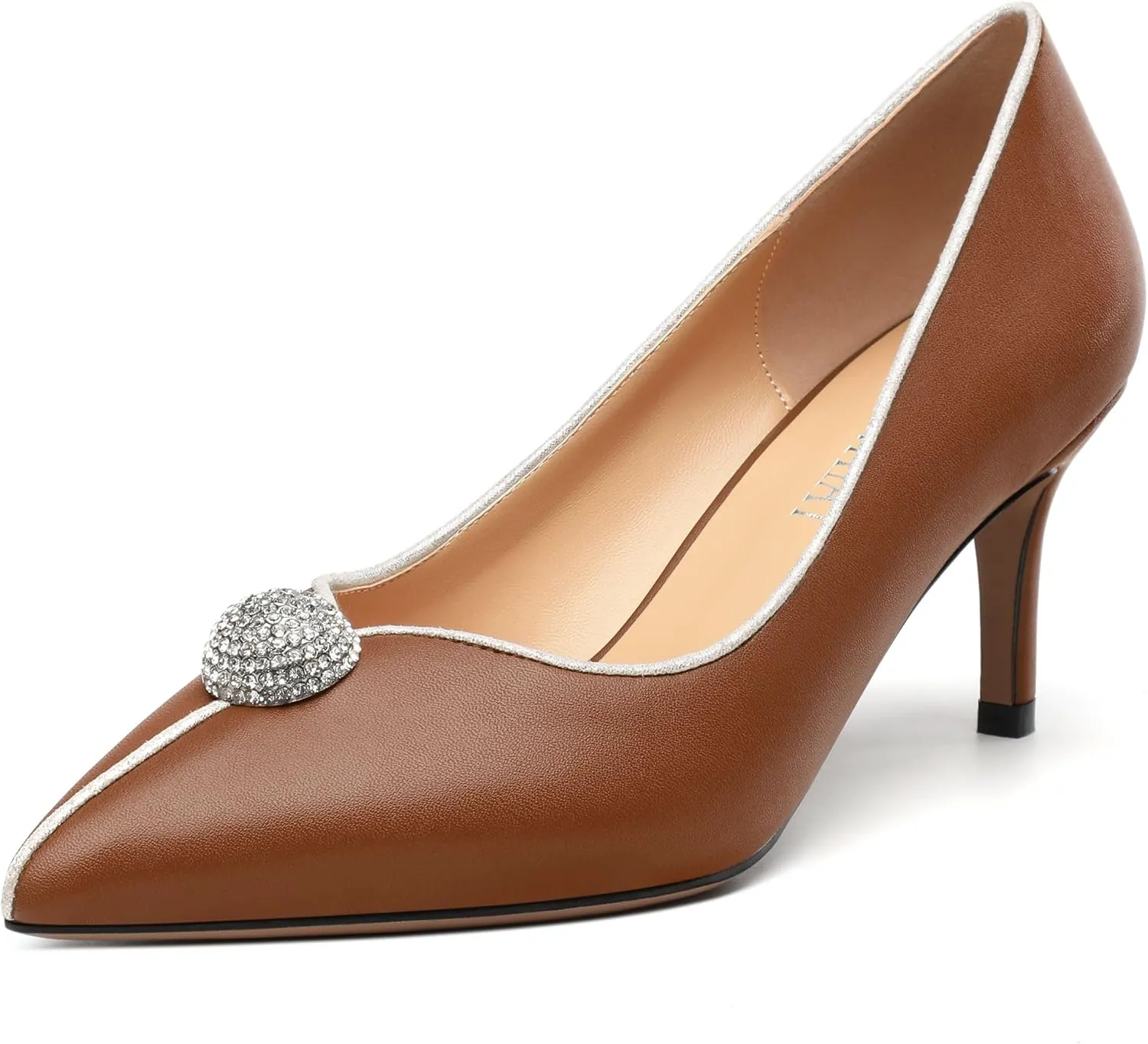 Women's Pointed Toe Heels for Women Stiletto Kitten Heel Slip-on Patent Pumps Elegant Dress Party Wedding Rhinestones Shoes 2.5 inch