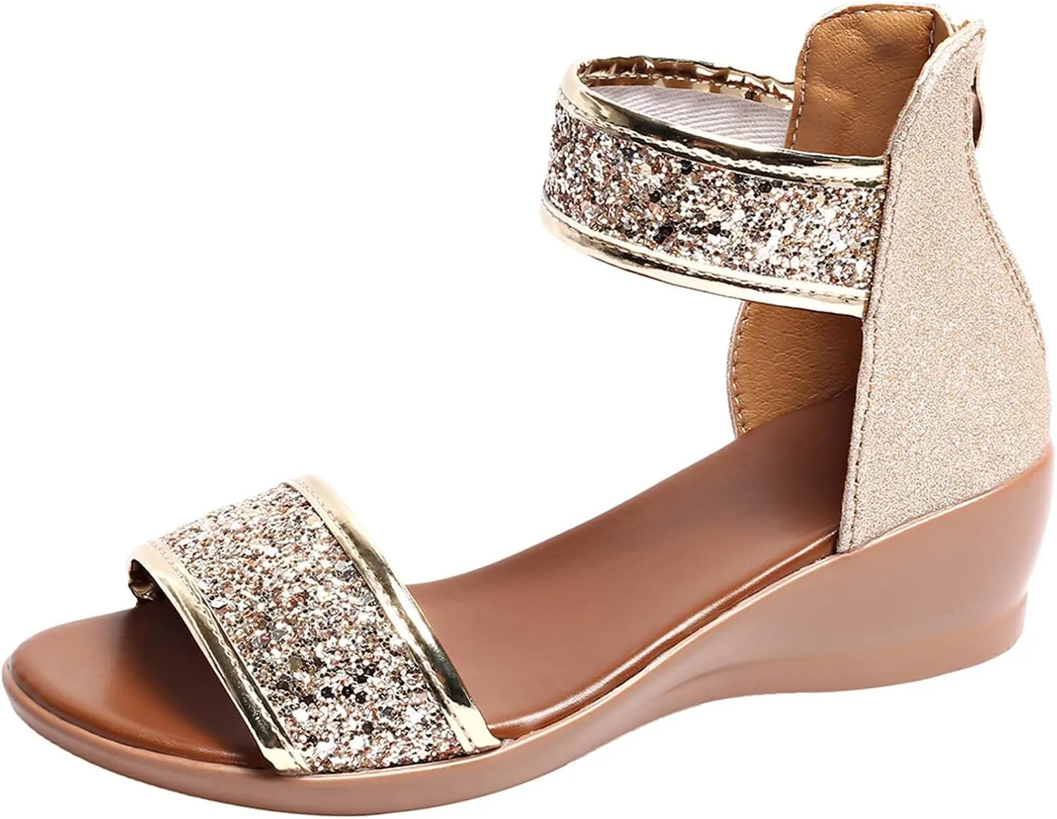Womens Rhinestone Sandals Sparkly Dress Shoes For Women Strappy Dressy Arch Support Summer Wedges for Prom Party