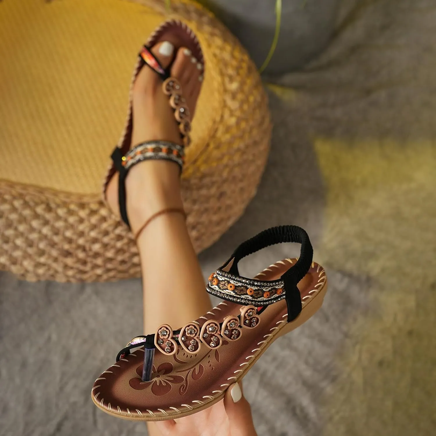 Womens Sandals 2025 Arch Support Summer Beach Sandals Comfort Walking Shoes Bohemian Flip Flops