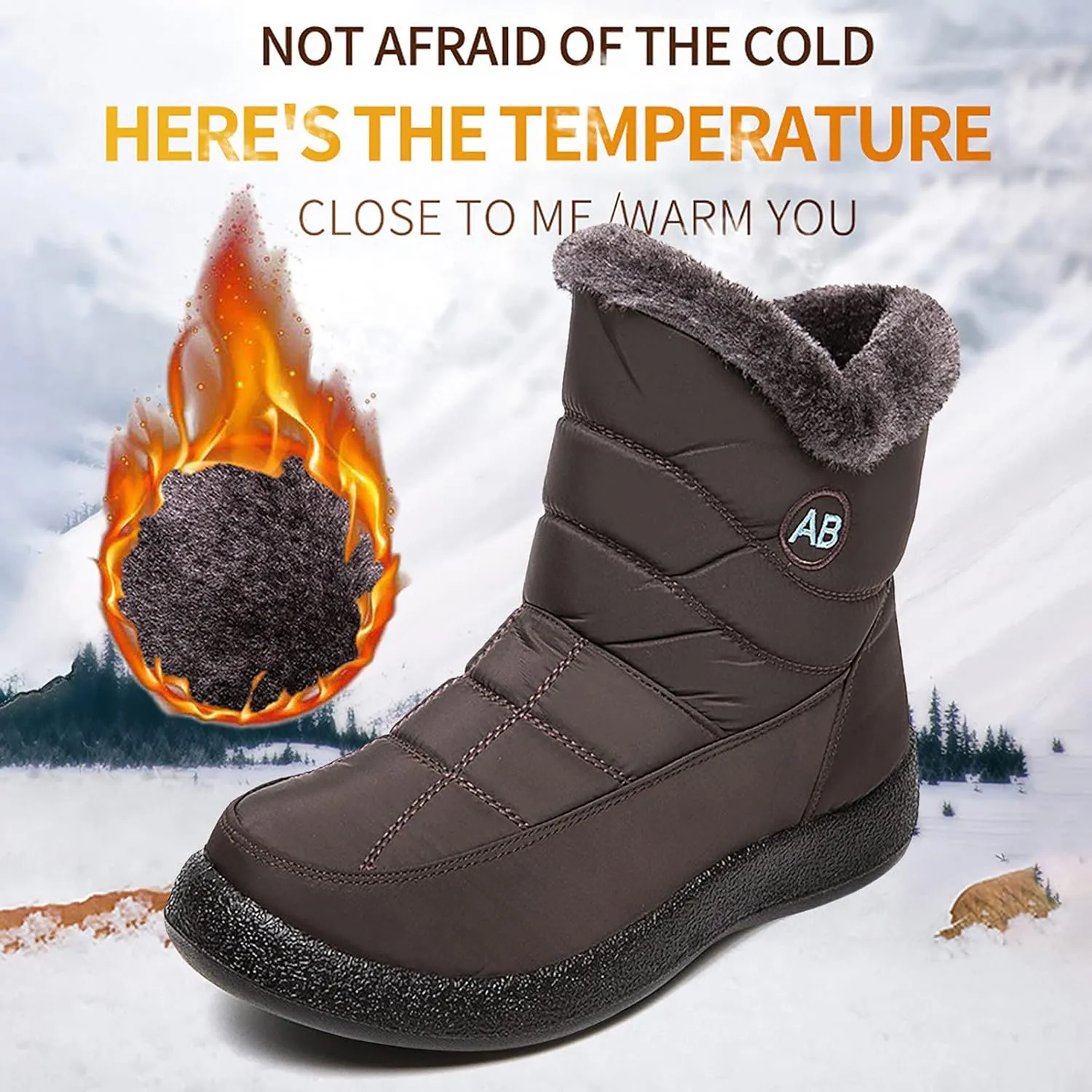 Womens Snow Boots Black Waterproof Unisex Fur Lined Slip On Boots Women's Slip On Winter Snow Boots Warm Women Snow Shoes Steel Toe Shoes for Men Mens Winter Booties