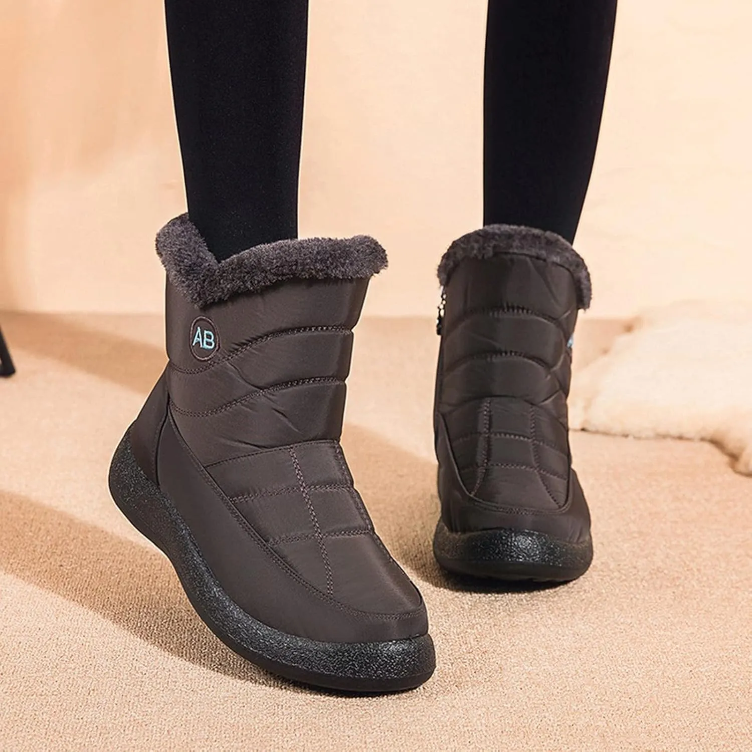 Womens Snow Boots Black Waterproof Unisex Fur Lined Slip On Boots Women's Slip On Winter Snow Boots Warm Women Snow Shoes Steel Toe Shoes for Men Mens Winter Booties