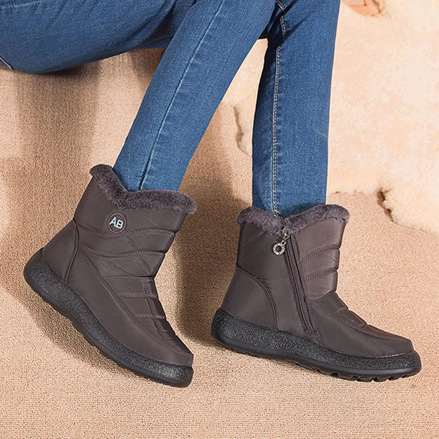 Womens Snow Boots Black Waterproof Unisex Fur Lined Slip On Boots Women's Slip On Winter Snow Boots Warm Women Snow Shoes Steel Toe Shoes for Men Mens Winter Booties