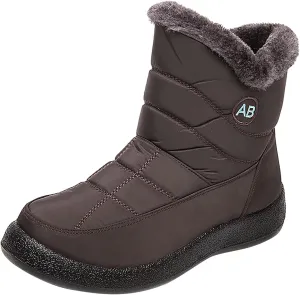 Womens Snow Boots Black Waterproof Unisex Fur Lined Slip On Boots Women's Slip On Winter Snow Boots Warm Women Snow Shoes Steel Toe Shoes for Men Mens Winter Booties