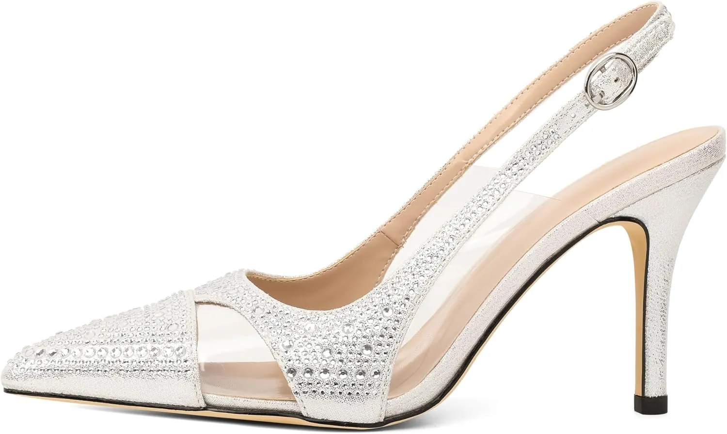 Women's Stiletto Heels for Women Sparkly Heeled Pump Rhinestone Heel Slingback Pumps Pointed Toe Shoes Elegant 3.5 Inch