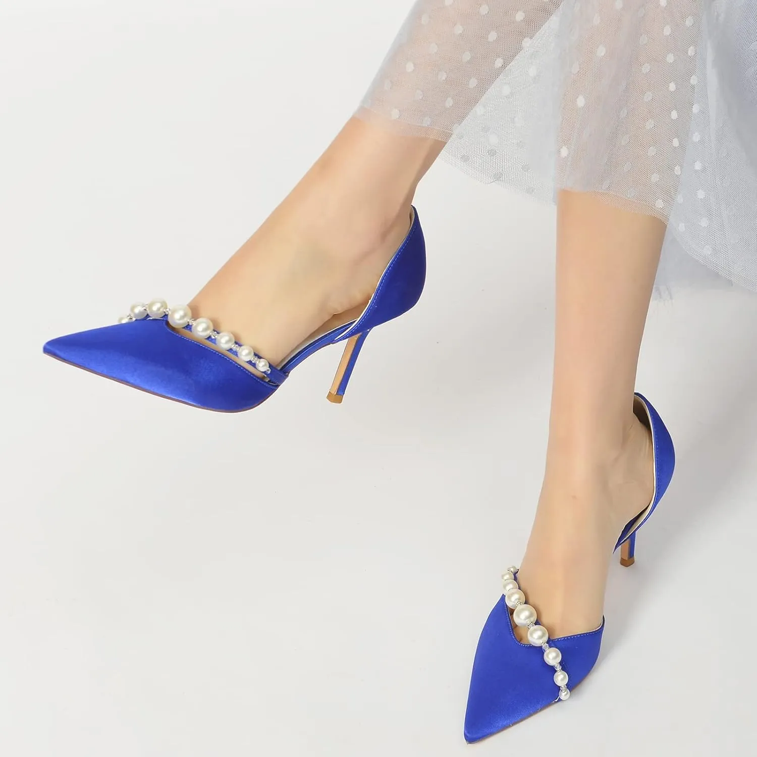 Women's Stiletto High Heel Pumps Classic Party Wedding Pointy Toe Shoes with Pearl