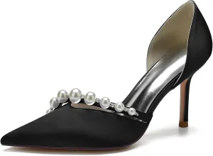 Women's Stiletto High Heel Pumps Classic Party Wedding Pointy Toe Shoes with Pearl