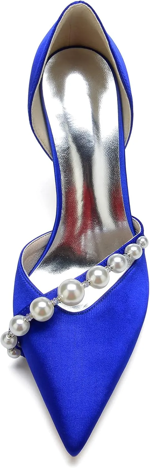 Women's Stiletto High Heel Pumps Classic Party Wedding Pointy Toe Shoes with Pearl