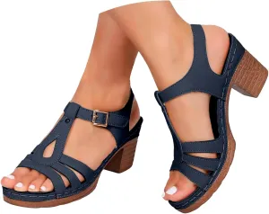 Women's Strappy Chunky Block Heels Sandals 2025 Summer Open Toe Strappy Casual Lightweight Heeled Sandal Fashion Casual Breathable Beach Outdoor Travel Footwear
