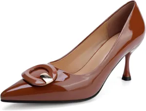 Women's Thin Stiletto Pointed Toe Heels Wedding Party Closed Toe Classic Dress Heels with Round Buckles