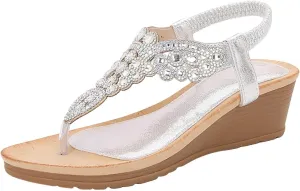 Womens Thong Sandals Arch Support Orthotic Adjustable Flip Flop Beach Glitter Bohemian Ankle Strap Wedge Shoes