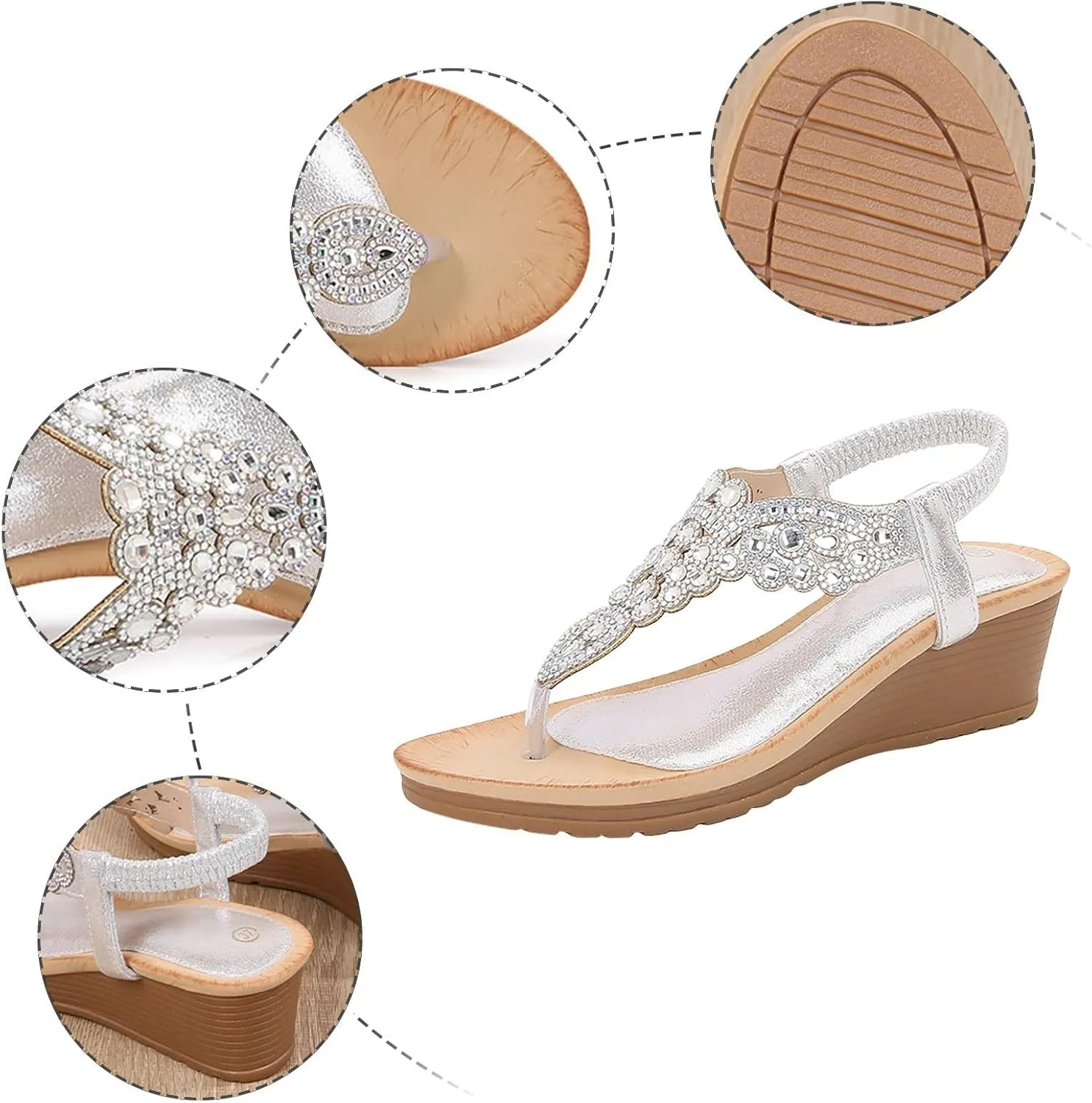 Womens Thong Sandals Arch Support Orthotic Adjustable Flip Flop Beach Glitter Bohemian Ankle Strap Wedge Shoes