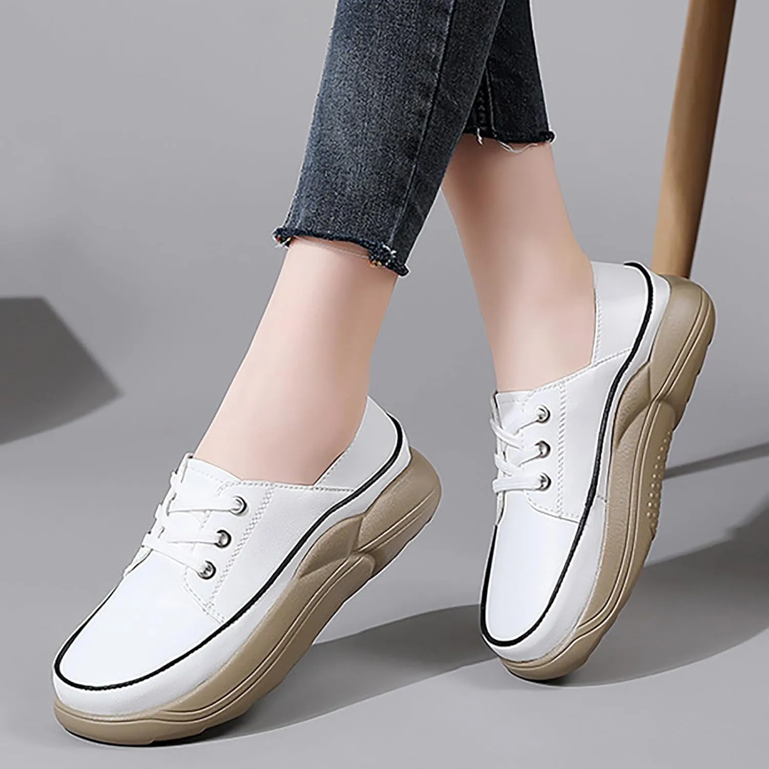 Women's Trendy Heightening Chunky Loafers Fashion Round Toe Slip On Comfort Walking Casual Shoes Floral Heels for Women