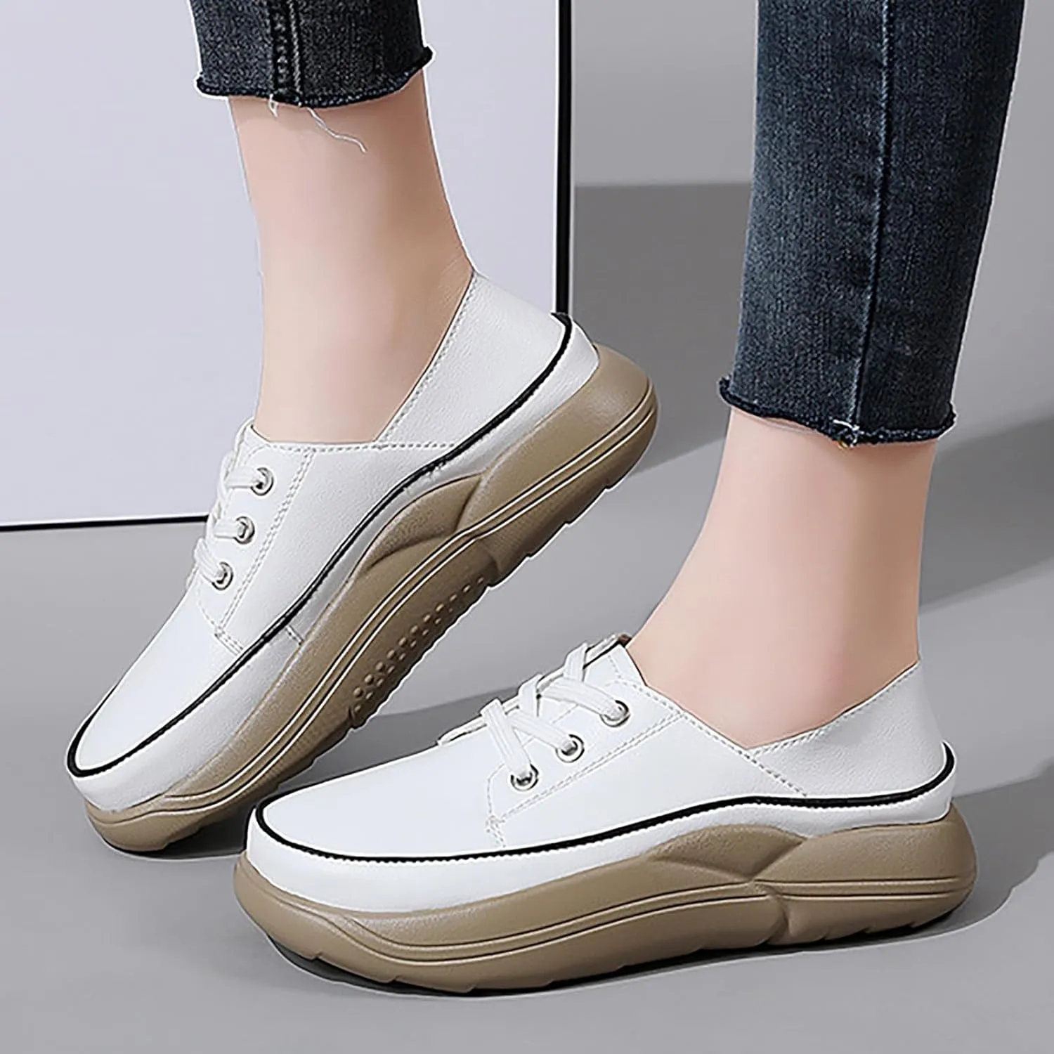 Women's Trendy Heightening Chunky Loafers Fashion Round Toe Slip On Comfort Walking Casual Shoes Floral Heels for Women