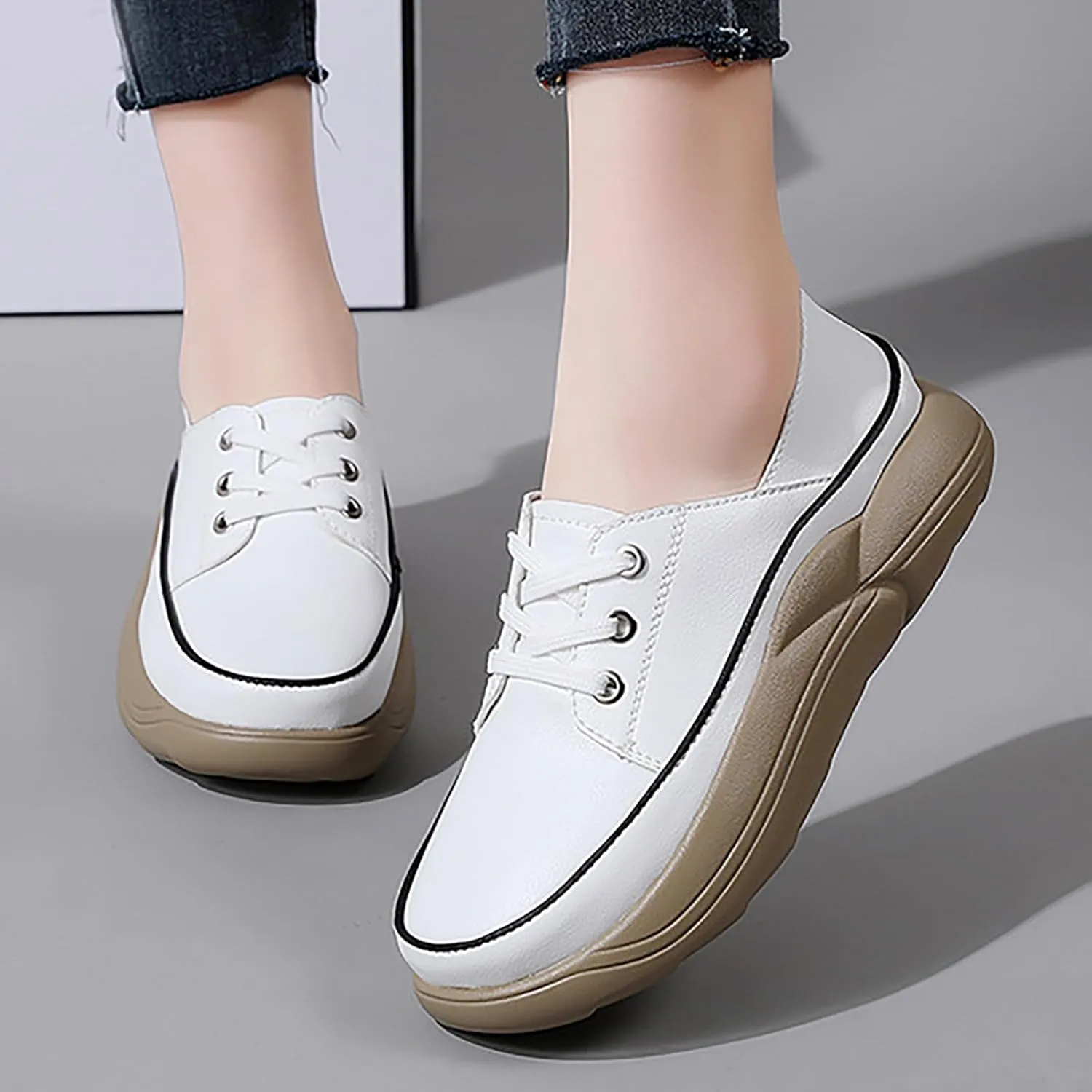 Women's Trendy Heightening Chunky Loafers Fashion Round Toe Slip On Comfort Walking Casual Shoes Floral Heels for Women