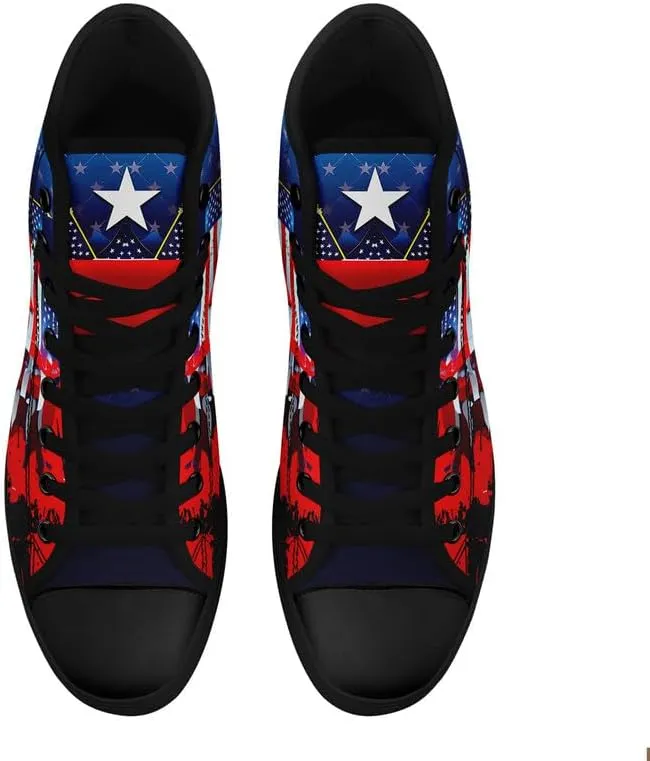 Women's USA Flag Sneaker Fashion Men's Patriotic Canvas High Top Casual Shoes Unisex Breathable Trendy College Preppy Shoes