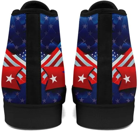 Women's USA Flag Sneaker Fashion Men's Patriotic Canvas High Top Casual Shoes Unisex Breathable Trendy College Preppy Shoes