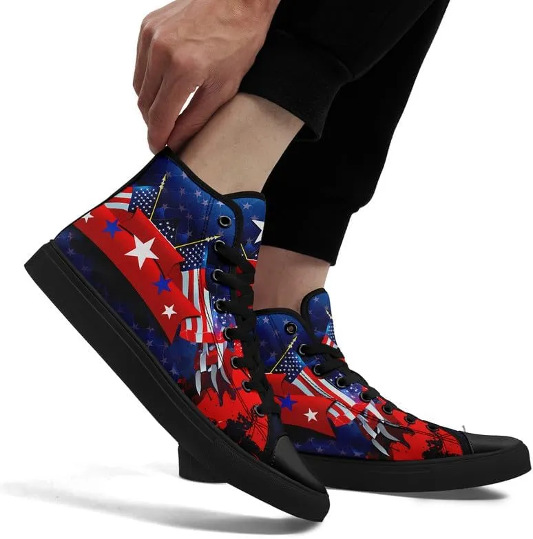 Women's USA Flag Sneaker Fashion Men's Patriotic Canvas High Top Casual Shoes Unisex Breathable Trendy College Preppy Shoes