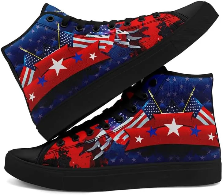 Women's USA Flag Sneaker Fashion Men's Patriotic Canvas High Top Casual Shoes Unisex Breathable Trendy College Preppy Shoes