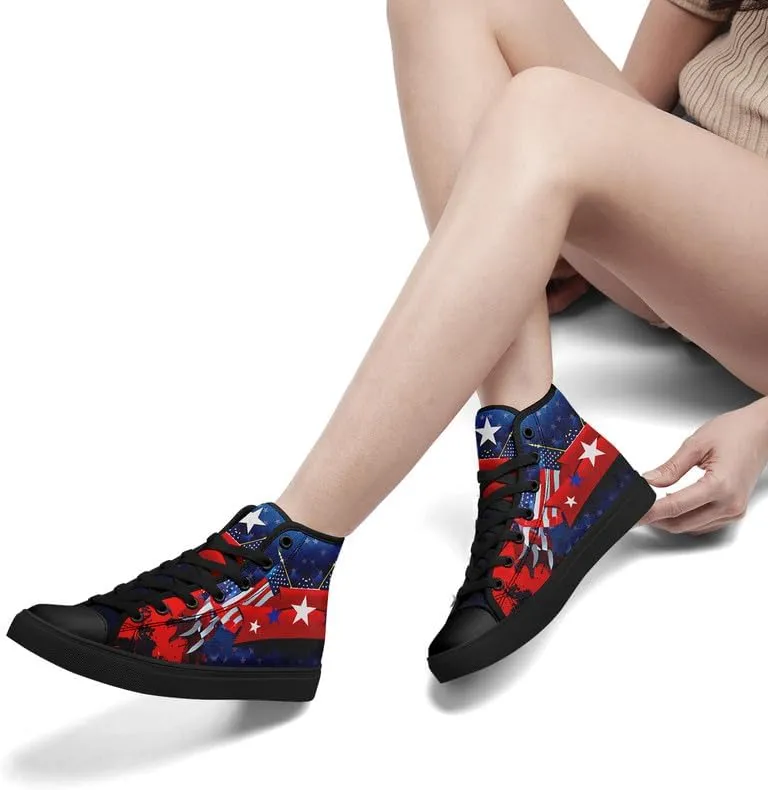 Women's USA Flag Sneaker Fashion Men's Patriotic Canvas High Top Casual Shoes Unisex Breathable Trendy College Preppy Shoes