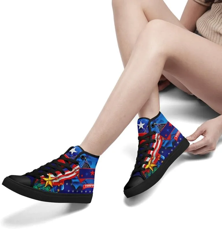 Women's USA Flag Sneaker Fashion Men's Patriotic Canvas High Top Casual Shoes Unisex Breathable Trendy College Preppy Shoes