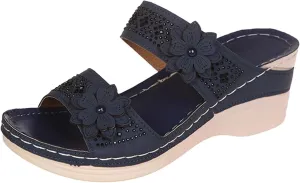 Womens Wedge Sandals Chic Flower Orthotic Sandals Summer Casual Arch Support Slip On Slippers Comfortable Beach Walking Shoes