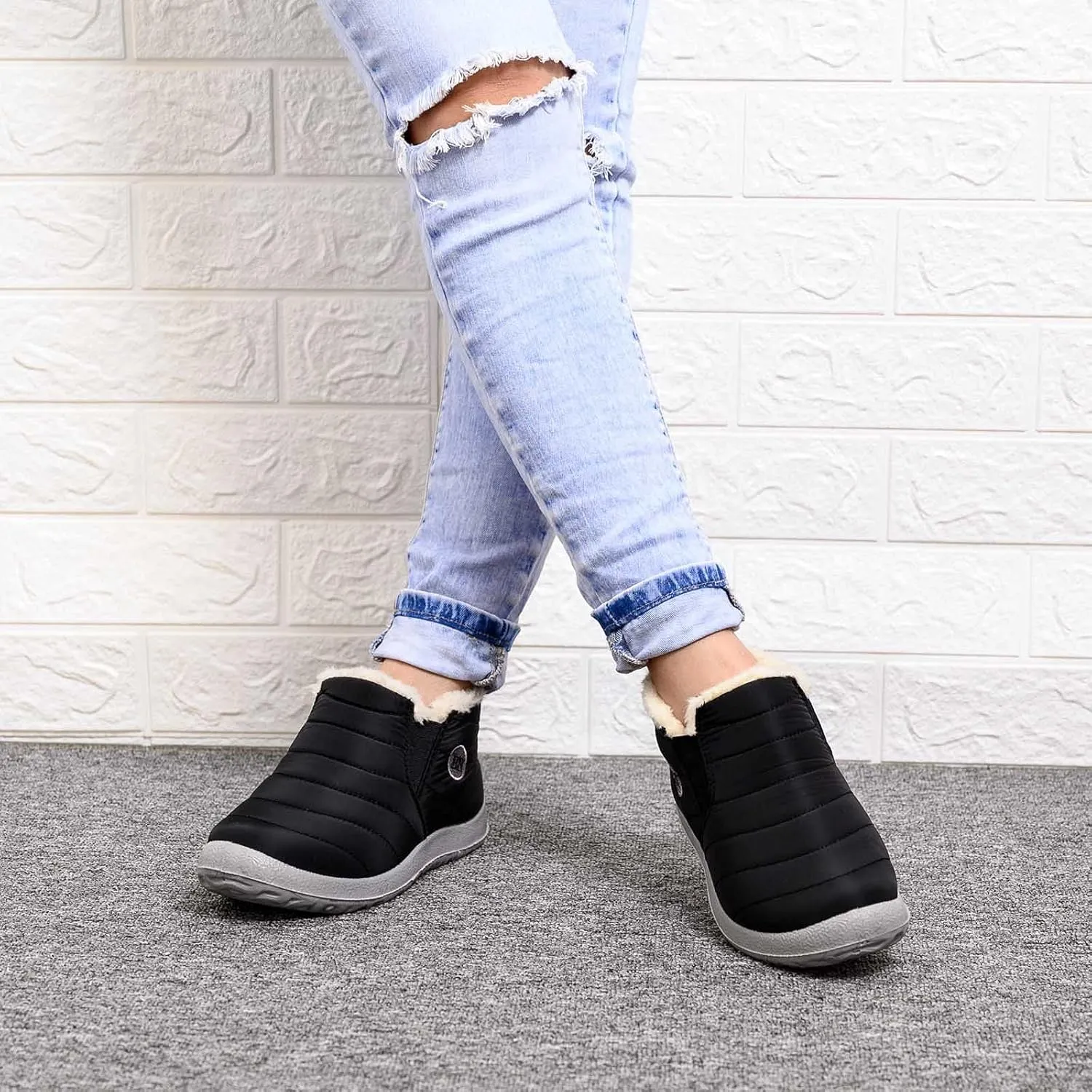 Womens Winter Boots Wide Slip On Warm Boots for Ladies Womens Winter Snow Boots Women Ankle Booties Womens Winter Slip On Boot Hiking Shoes Men Men's Snow Booties